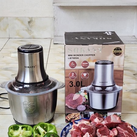 SOKANY Mini Wonder Chopper Dual Speed 3L Large Capacity Stainless Steel Bowl Multifunctional Blender and Chopper